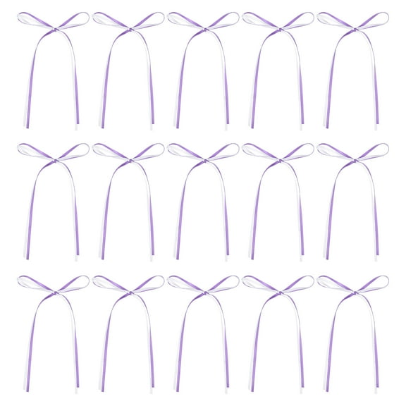 Uxcell 50 Pcs Bow Cake Decors, 3.3x5.1 Inch Bow Cupcake Decors Satin Bowknot Bow Party Decorations for Cake Dessert Craft DIY Decorating Wedding Birthday Party, Purple Beige