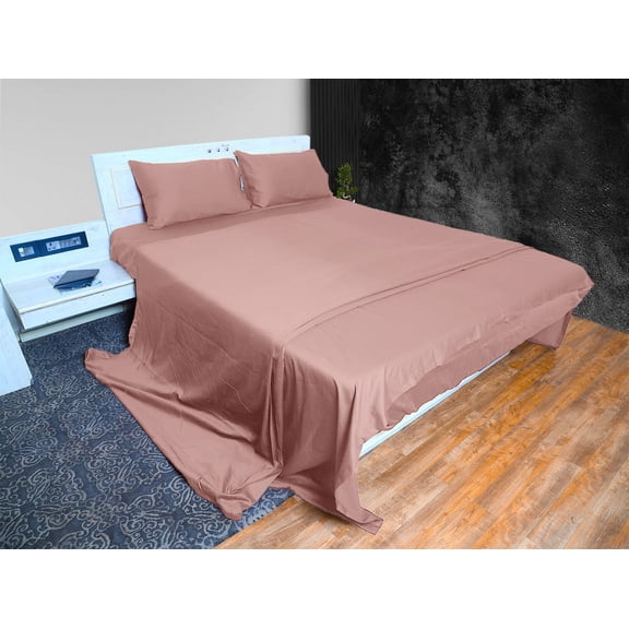 Cloud Fino 100% Cotton Sheet Set- 4 Piece Sheet Set- 600 Thread count- Flat Sheet, Fitted Sheet ups to 15" Deep pocket and 2 pillowcases- Super Soft Hotel Luxury Sheets Set(Peach,Short Queen)