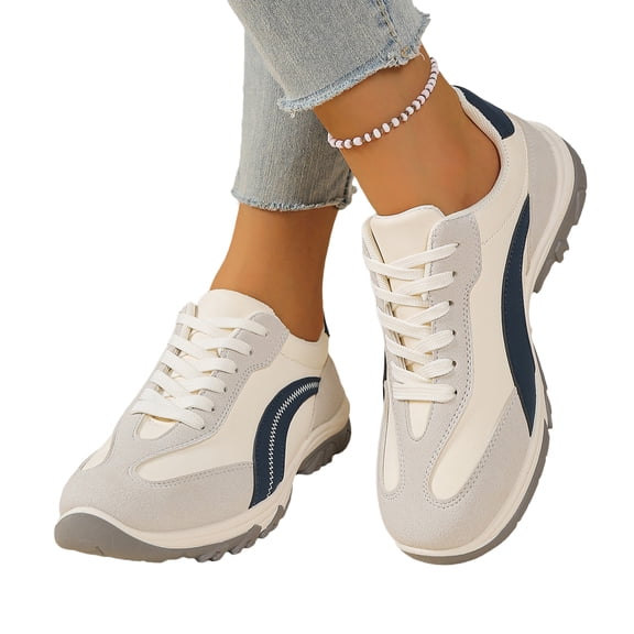EKVAHL Women's Retro Walking Sneakers Lace Up Outdoor Shoes Color Block Cushioned Sole Non Slip Casual Shoes for Daily Exercise Outdoor White