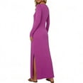 thumbnail image 2 of LIaqionyy Women's Maxi Dress Long Sleeve Casual Solid Color Crew Neck Split Side Summer Dresses Clothes, 2 of 8