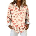 thumbnail image 2 of Womens Shirts Valentines Day Button Down Love Heart Print Long Sleeve Shirt Blouses Lightweight Business Dressy Casual Top Beige L, 2 of 5