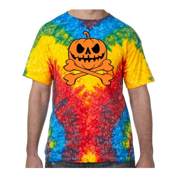 Pumpkin Skeleton Halloween Tie Dye Tee Shirt - Woodstock, Large