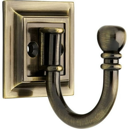 Single Prong Architectural Design Hook, Antique Brass, Packaging May Vary