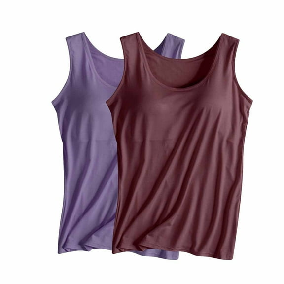 somlo 2PCS Womens Tank Tops with Built in Bras 2024 Summer Casual Crewneck Sleeveless Camisole Plus Size Yoga Athletic Comfort Cami Shirts Workout Tops Basic Tees