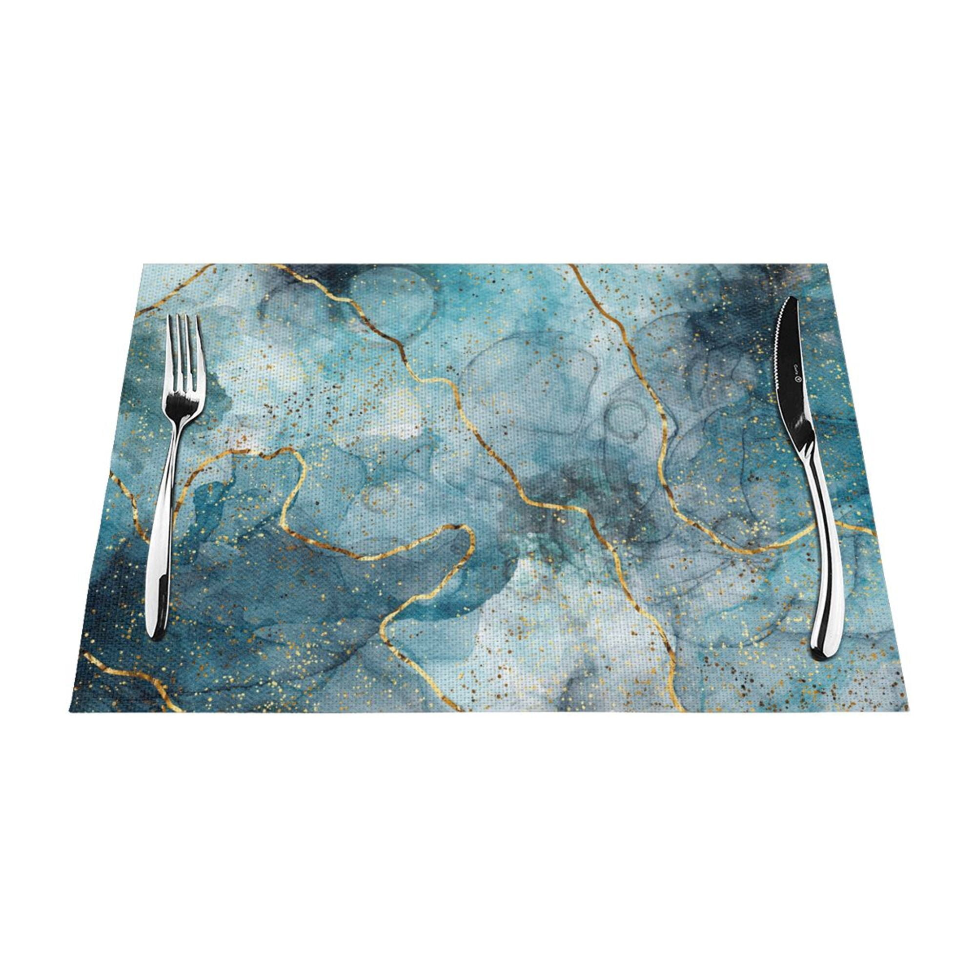 YFYANG Washable HeatResistant Placemats, 70 PVC/30 Polyester, Green Abstract Art Kitchen