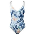 thumbnail image 2 of Gibobby Traje de baño sexy de una pieza Traje de baño con estampado de flores y cuello en V para mujer Conjuntos de bikini con falda y delantal(Azul,M), 2 of 4