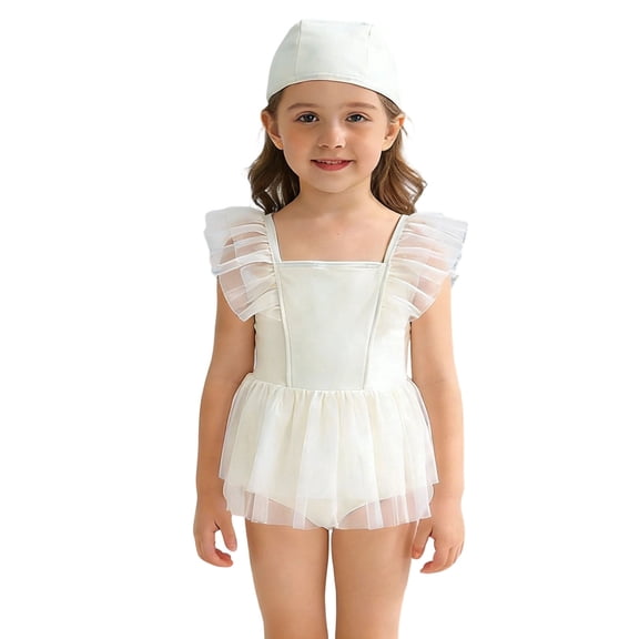 Toddler Girls Swimsuit One Piece Bathing Suit with Mesh Skirt Quick Dry Summer Beach Swimwear for Girls Toddler Bathing Suit for Girls 2-3 Years