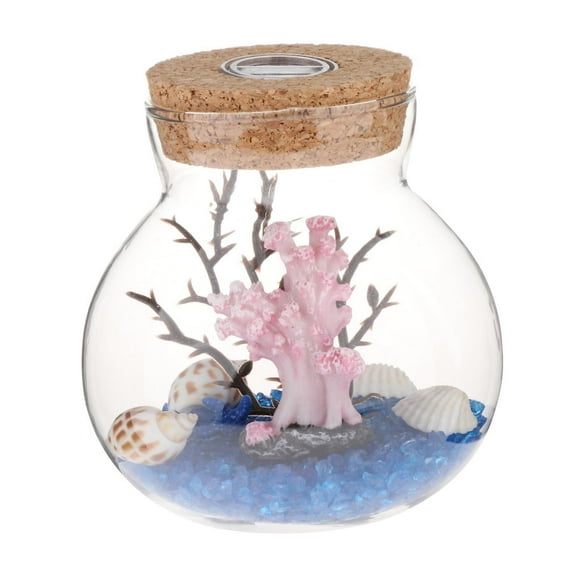 Glass Display Bell Jar Dome Flower Vase With Wooden Base Blue Sand Coral
