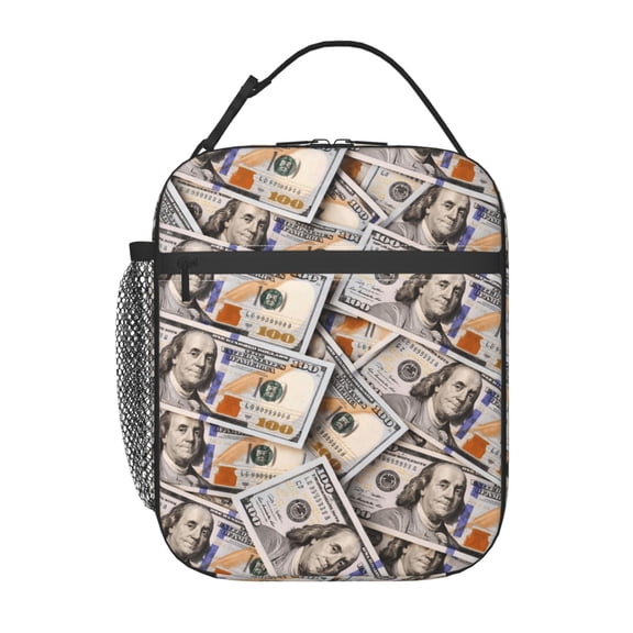 Money Dollar Cash Pattern Lunch Bag Reusable Thermal Lunch Tote with Handle for Women and Men
