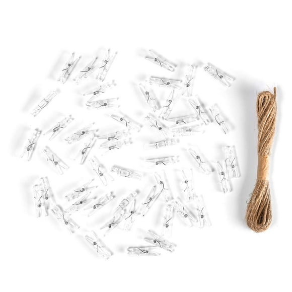 Ikammo 50Pcs Plastic Clothespins Mini Clear Clips Photo Clips Photo Paper Peg Pin Craft Clips Compatible Gift Wrapping Picture Hanging Arts&Crafts Photo Display (Clear 3.5 * 0.5Cm)