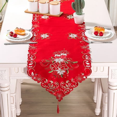 

Embroidered Floral Christmas Flower Table Topper for Home Dining Xmas Table Top Decoration
