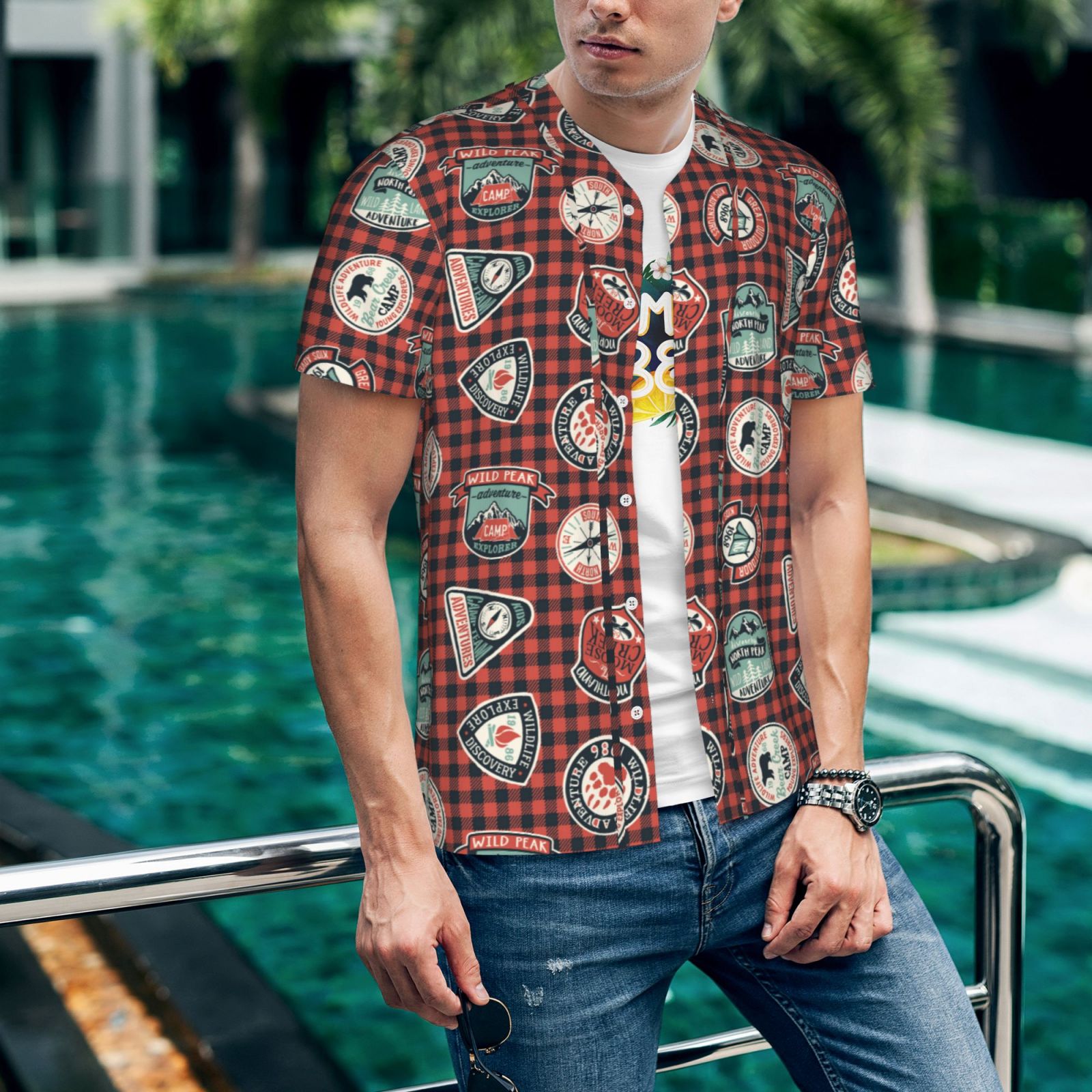 Playera tipo polo para hombre con estampado de insignias de aventura de montaña, secado rápido, manga corta, golf, transpirable, casual, para entrenar y béisbol, talla S 6