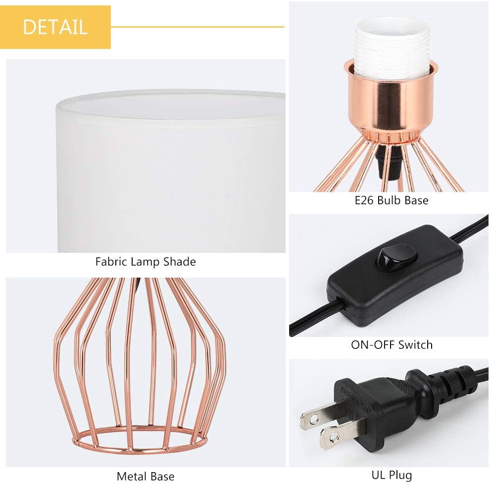 Oumilen Rosegold 2 Pack Table Lamps Hollow Base with Linen Shade