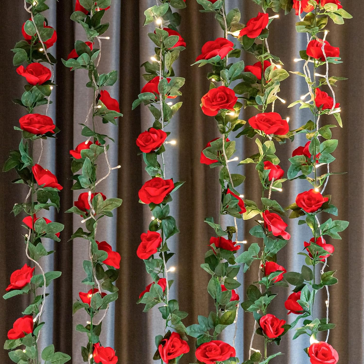 MORTTIC 4 Pack (30FT) Artificial Rose Vine Fake Flowers Garland Hanging Silk Rose Ivy Plants Vine for Mother's Day Wedding Arch Party Garden Wall Aesthetic Art Decor (Red)