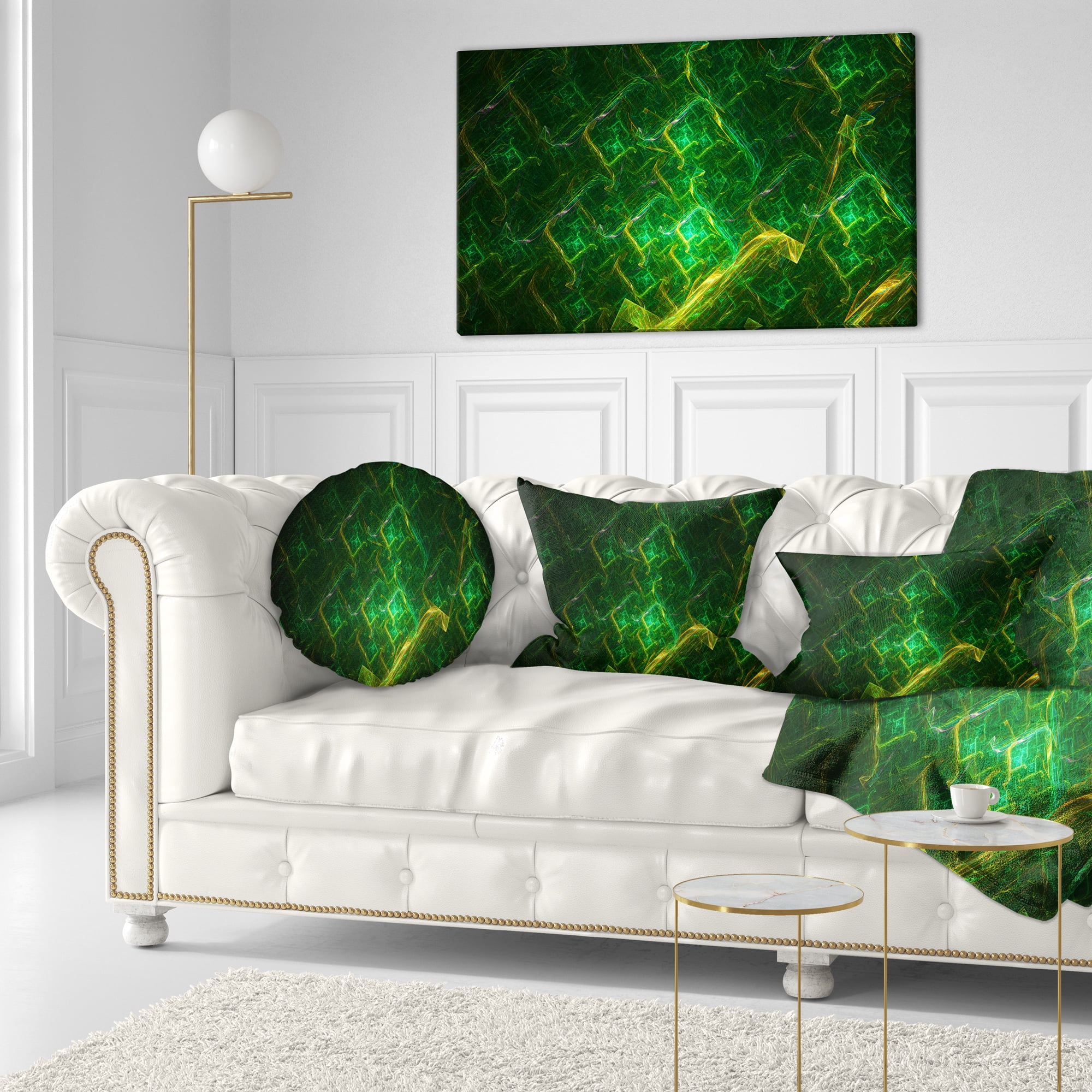 Designart Green Fractal Electric Lightning - Abstract Throw Pillow - 12x20