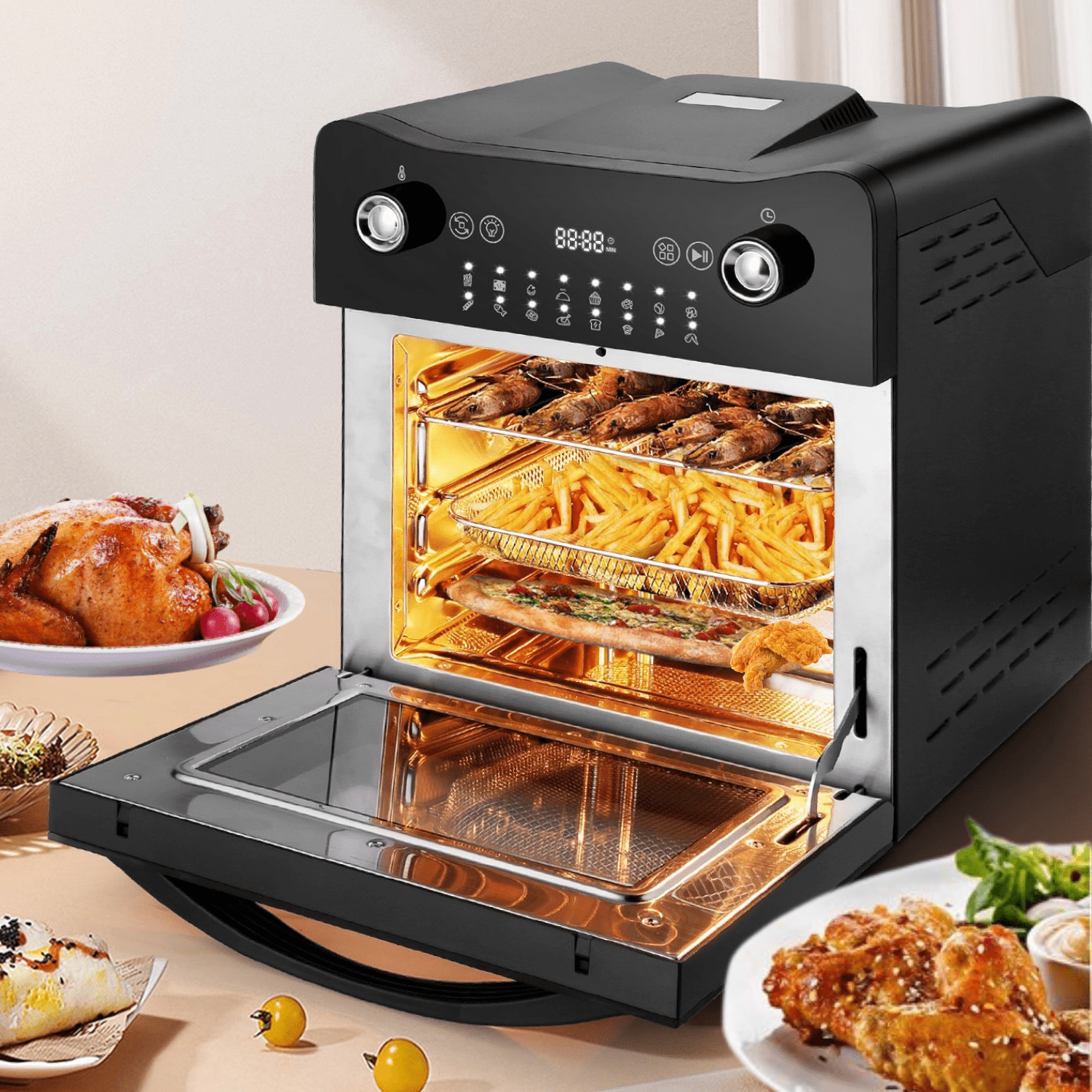 110V 10L Small Electric Oven Multifunctional Toaster Oven with 60 Minutes Timer Household Baking Machine Kitchen Appliances Perfect for Roasting Baking Drying Steaming Defrosting Countertop Oven 
