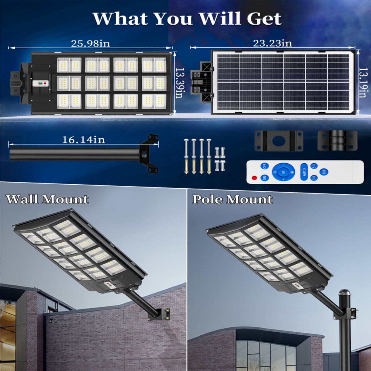 Gefolly 13500W Solar Street Light , Commercial Parking Lot Light, 6500K Dusk to Dawn IP67 Outdoor Security Flood Light with Motion Sensor for Road, Yard