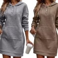 thumbnail image 3 of F42F Women Hoodies Dress Hooded Sweatshirts Dress Casual Button Long Sleeve Tunics Dress Oversized Sweatshirts with Pocket, 3 of 5