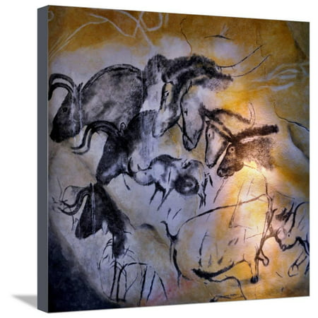 Painting in the Chauvet Cave, 32,000-30,000 Bc Ancient Animal Pictogram Art Stretched Canvas Print Wall