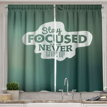 Ambesonne Saying Kitchen Curtains, Stay Focused Words, 55"x39", Jade Green White