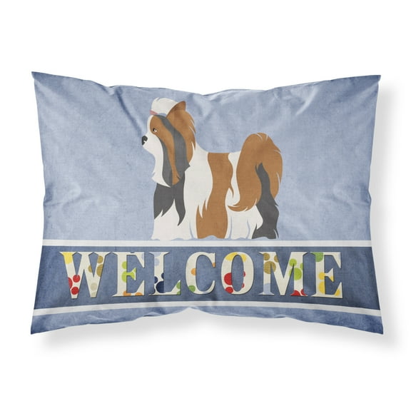 Biewer Terrier Welcome Fabric Standard Pillowcase Blue