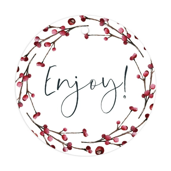 Koyal Wholesale Winter Snowy Woodland Forest Watercolor Wedding, Round Gift Tags, Enjoy!, 24-Pack