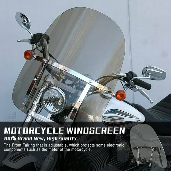 Motorcycle Universal Windshield Windscreen 18" X 16" Compatible With Kawasaki Compatible With Suzuki Compatible With Yamaha Fat Boy 7/8" And 1" Handlebars Windshield