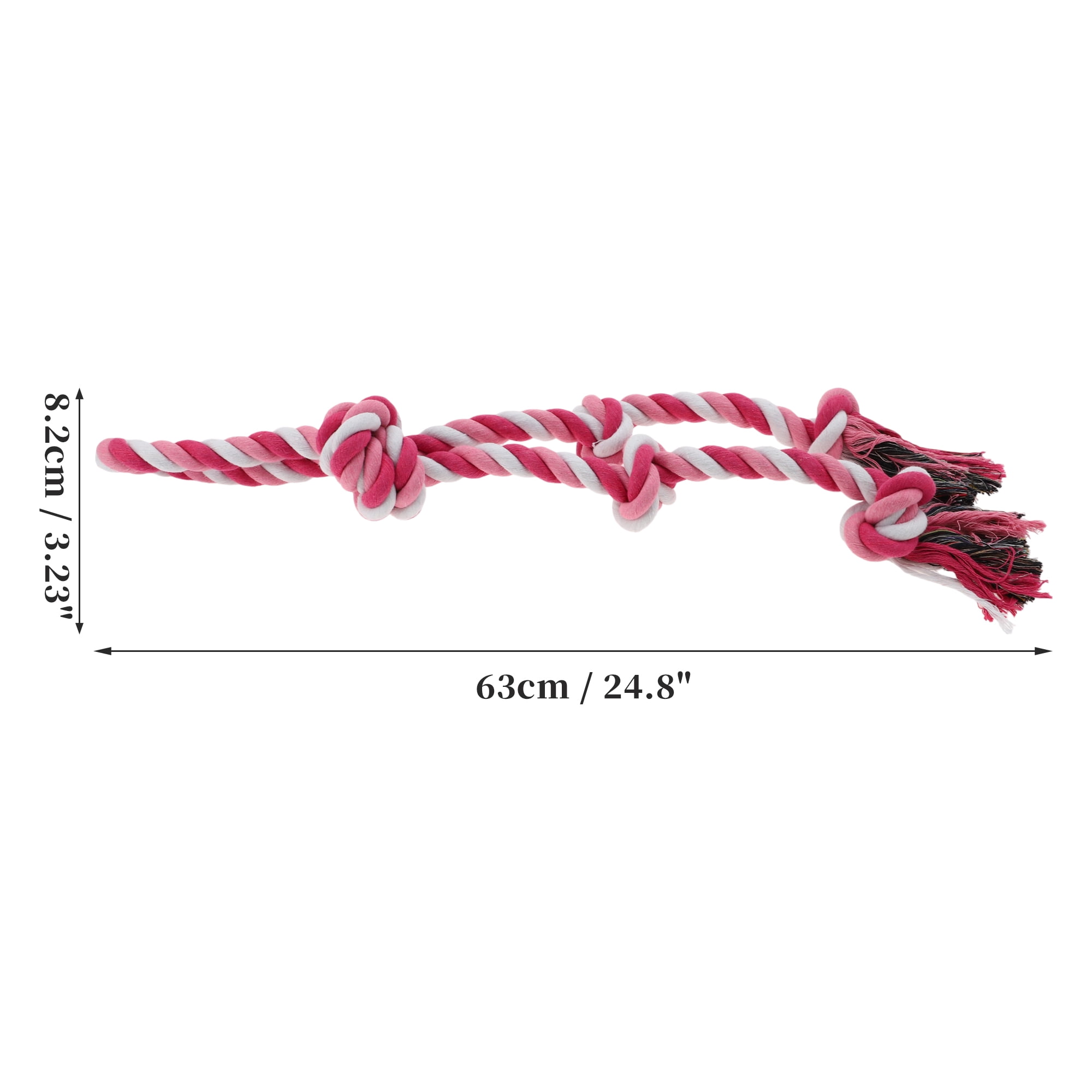Knots Shape Dog Chew Rope Durable Braided Cotton Teeth Cleaning Rope for Cats Dogs Rose Red White