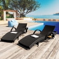 thumbnail image 2 of Spaco Patio Lounge Chair, 80" Outdoor Wicker Chaise Lounge Chairs Set of 2, Patio Lounge Chair Pull-out Side Table Adjustable Backrest Ergonomic Wave Design Pool Sunbathing Recliners, Black, 2 of 15