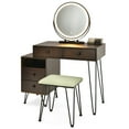 thumbnail image 2 of Patiojoy Bedroom Makeup Vanity Dressing Table Stool Set with 3 Colors Lighted Mirror Large Storage Cabinet Drawer Walnut, 2 of 7