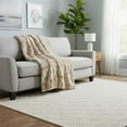thumbnail image 2 of Lavish Home 60x80 Ruched Jacquard Faux Fur Blanket for Sofa and Bed, Beige, 2 of 8
