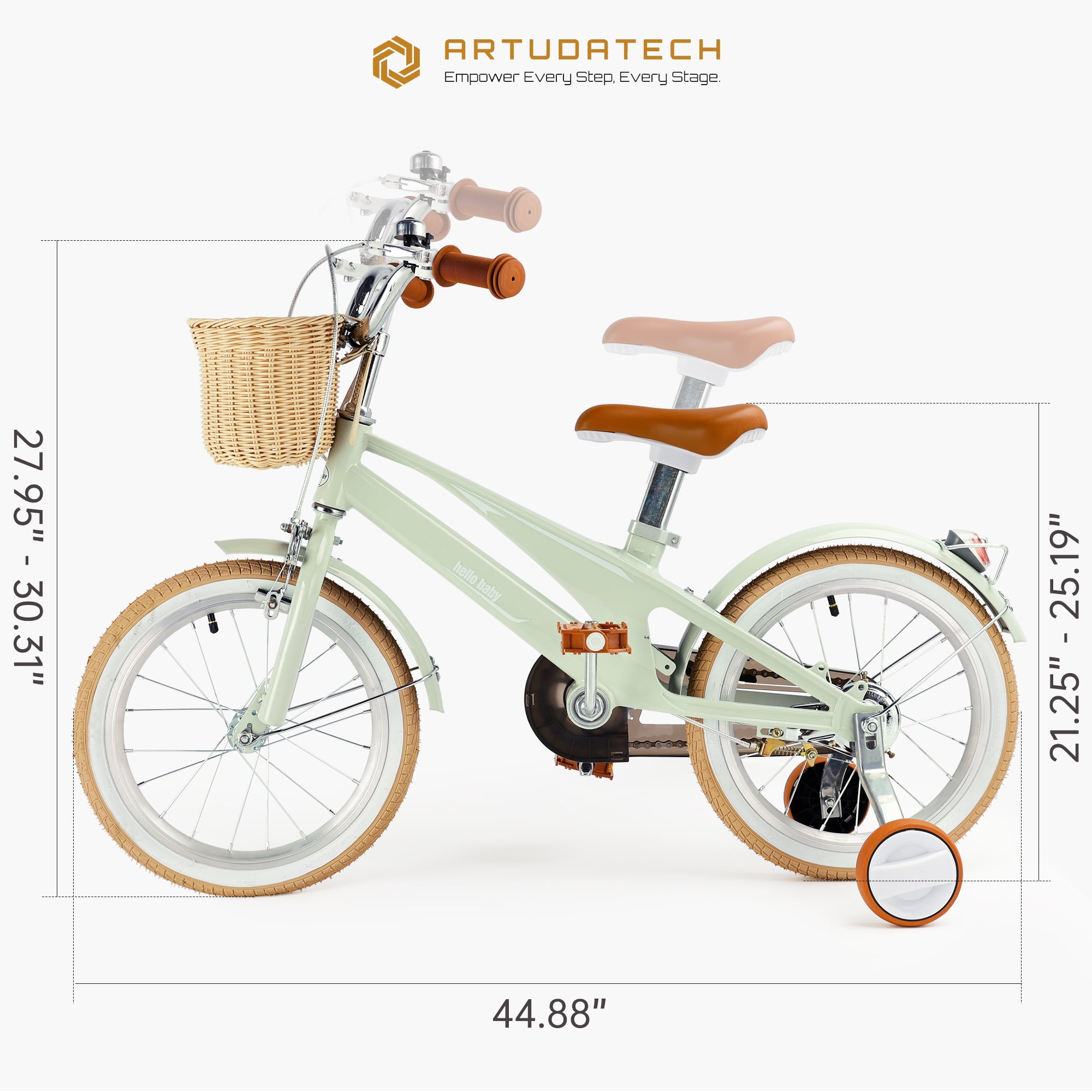 ARTUDATECH Girls Boys Bike for 4-9 Years Old Toddlers and Kids, 16 Inch Kids Bike with Training Wheels, Basket, Dual Brake, Retro Style Children Bicyle