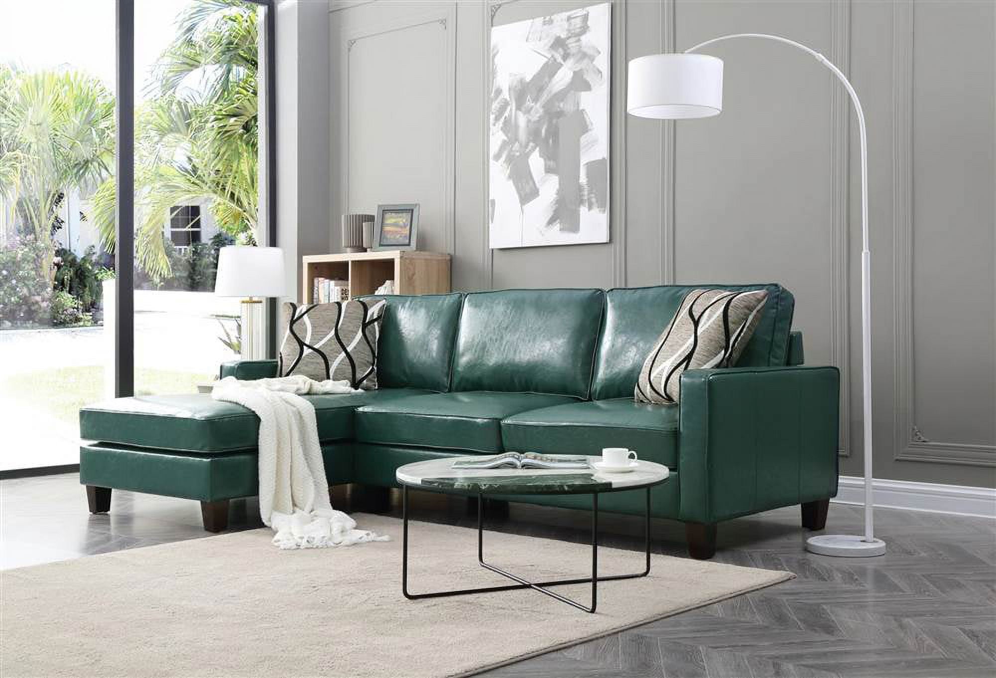 Myco Furniture 2035 Tq 37 X 67 39 In Glenbrook Faux Leather Sectional Turquoise Com