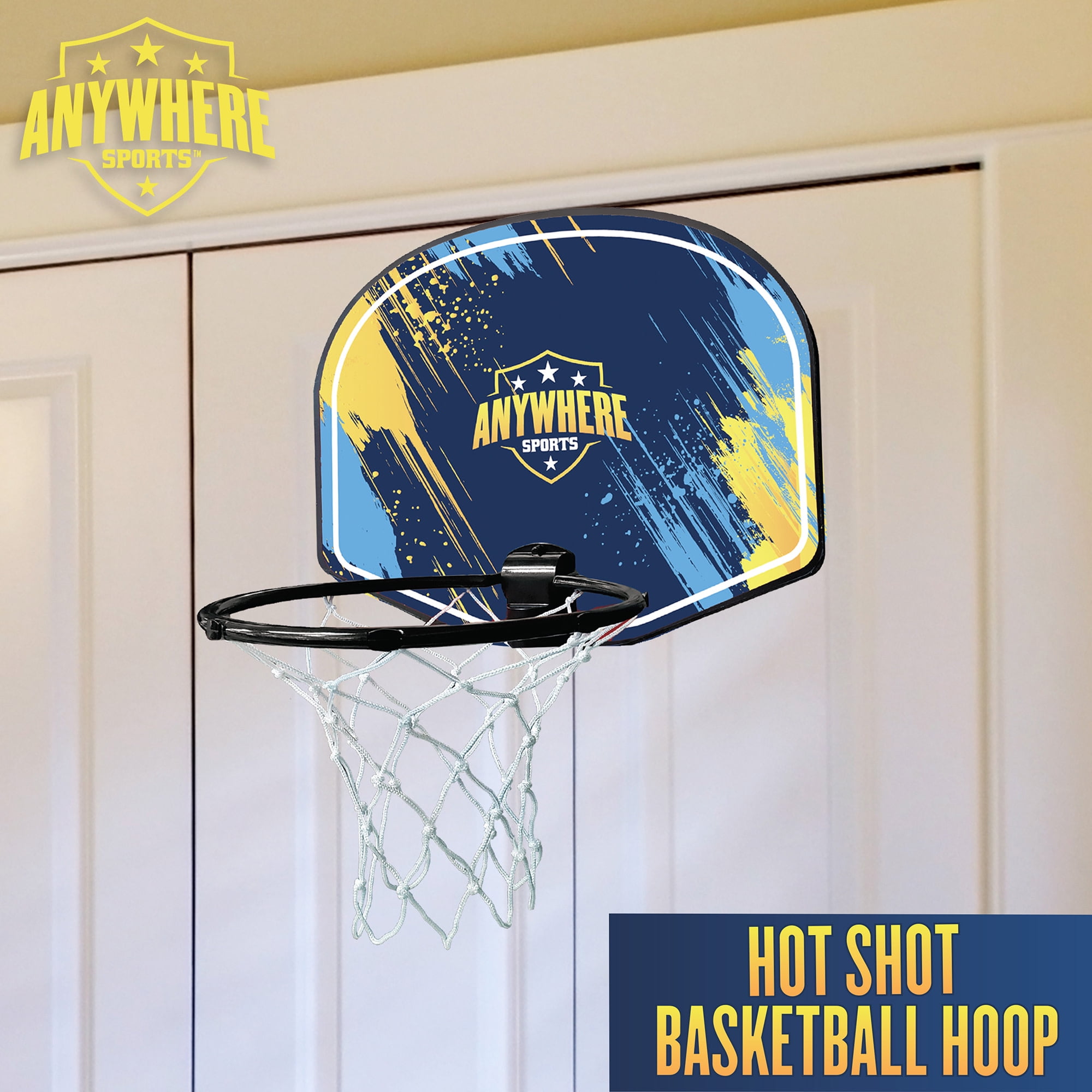 Anywhere Sports: Hot Shot Basketball Hoop - 6" Silent Foam Ball, Over-The-Door Backboard, Clip-On Mount, Indoor-Outdoor, Quiet Sports Play, Kids 3+