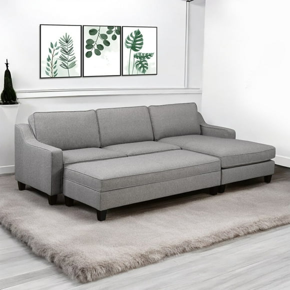 Cosmic Homes RHF Sectional Sofa and Ottoman Grey with Sleek Curved Arms