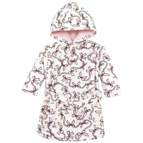 Hudson Baby Infant Girl Mink with Faux Fur Lining Pool and Beach Robe Cover-ups, Pink Bows, 0-6 Months