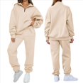 thumbnail image 3 of Conjuntos de Dos Piezas para Mujer: Jersey de Larga con Media Cremallera y Pantalón Deportivo Holgado con Bolsillos. Albaricoque L, 3 of 8
