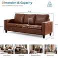 thumbnail image 6 of LAZZO 73" Faux Leather Couch, 3-Seater Sofa with USB Charging Ports and Tufted Armrests for Living Room and Office, Brown, 6 of 8