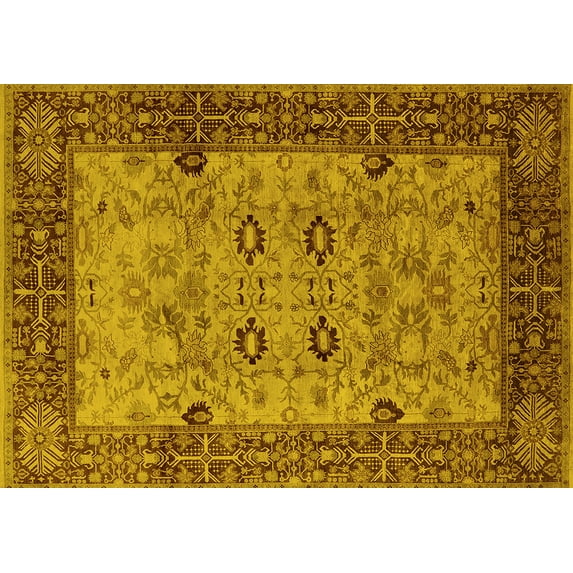 Ahgly Company Indoor Rectangle Oriental Yellow Industrial Area Rugs, 2' x 4'