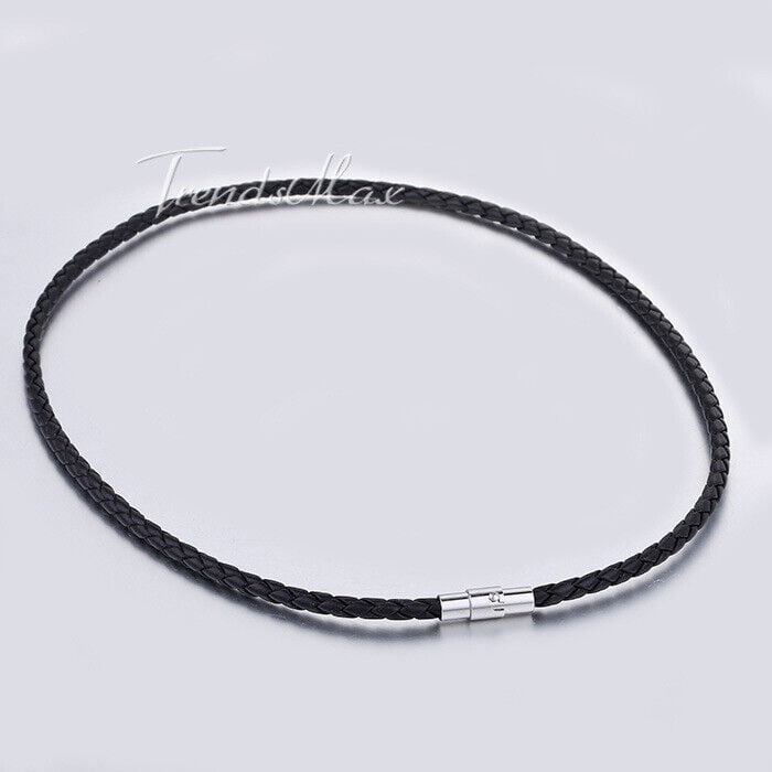 3mm Brown Black Man-made Leather Necklaces for Men Stainless Steel Magnetic  Clasp Mens Leather Cord