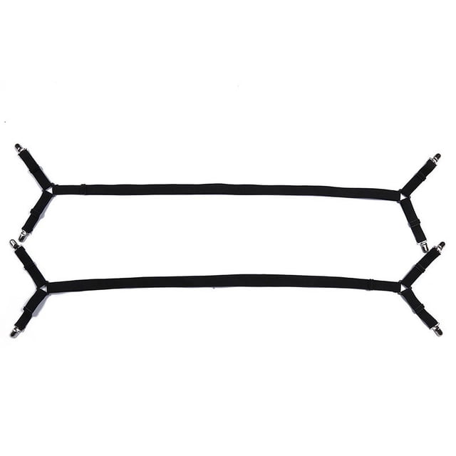 Correas para sujetar sábanas - Clips entrecruzados ajustables Banda elástica Sábana ajustable Sujetar tirantes Pinzas, 2 piezas / juego Negro