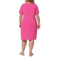 thumbnail image 3 of Agnes Orinda Women's Plus Size Nightgowns Lace V Neck Short Sleeve Pajamas Sleepwear Dress 1X Hot Pink, 3 of 6