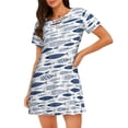 thumbnail image 1 of Cauagu Chemise de Nuit à Manches Courtes Imprimé Poisson Bleu pour Femmes, Confortable, Col Rond, Mignonne, à Volants, 1 of 6