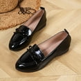 thumbnail image 5 of Black Women's Fashion Casual Loafers Solid Color Round Toe Covered Heel Flat Soft Sole Shoes Loafers Bow Detail Casual Wear Size 7, 5 of 9
