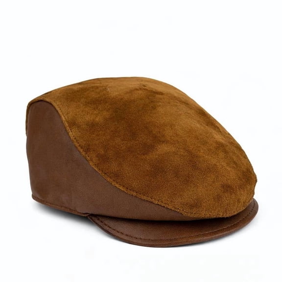 Men’s Genuine Leather & Suede Flat Cap – Classic Newsboy Ivy Hat, Warm Lined, Casual & Dress Wear