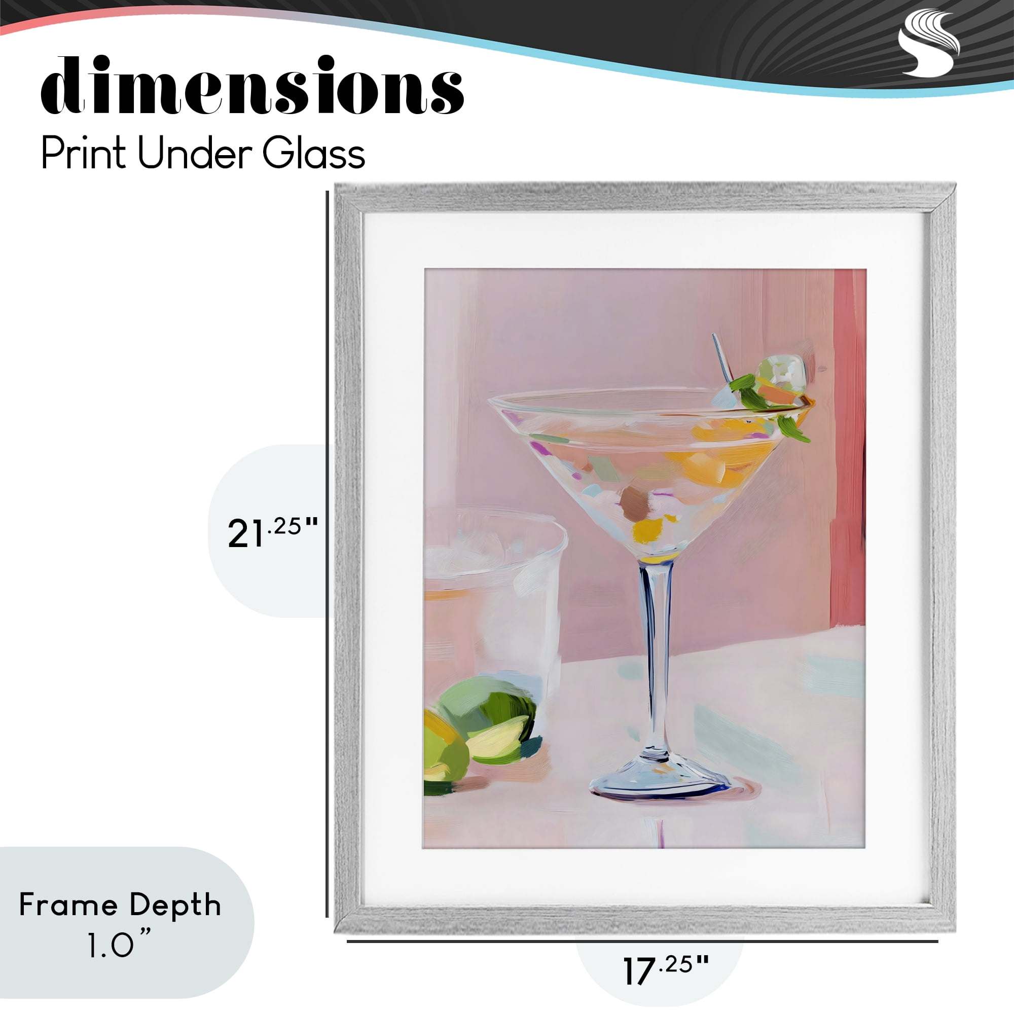 Stupell Industries Pink Martini Bar with Lime Gray Framed Print Under Glass, design by The Prints Vibe