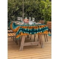 thumbnail image 4 of Rectangle Outdoor Tablecloth With Umbrella Hole And Zipper– Abstract Ethnic Tie Dye Waterproof Patio Table Cover for Party, Picnic, Backyard, 60"x120" , Explosion Teal Brown, 4 of 8