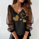 thumbnail image 2 of Blusa con cuello en V y manga larga de malla estampada para mujer Fridja  hkj4010, 2 of 5