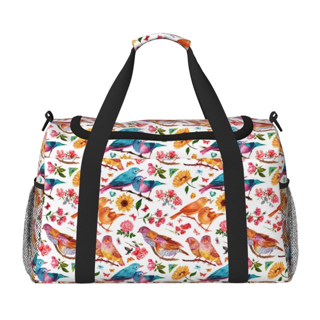 Balery Flowers Birds And Butterflies Bolsa de Gimnasio para Mujeres, Bolsa de Viaje con Bolsillo Húmedo, Bolsa de Fin de Semana para Mujeres, Bolsa de Viaje Resistente al Agua