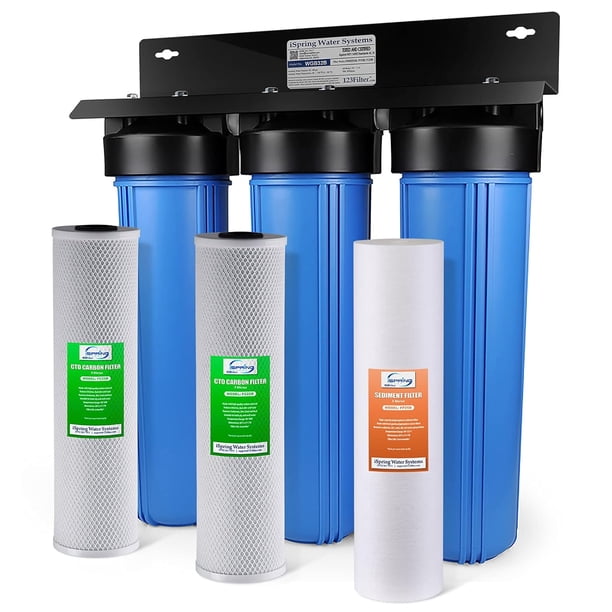 iSpring WGB32B Sistema de filtro de agua para toda la casa, reduce altamente los sedimentos, el sabor, el olor y hasta un 99% de cloro